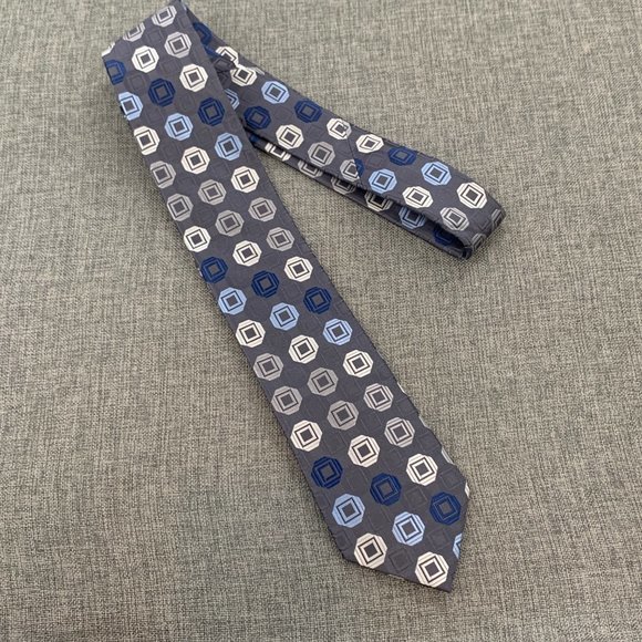 Michael Michael Kors Men's Silk Tie Gray Blue White Geometric Pattern‎ - Picture 3 of 9